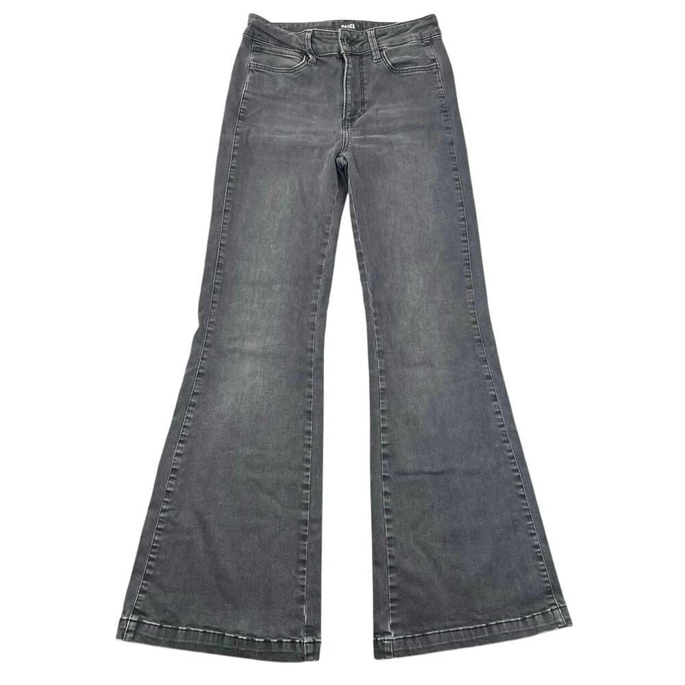 PAIGE Genevieve Mid Rise Flare Jeans 27 Moonlit Black Stretch Denim